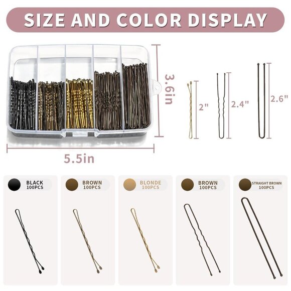 Hair Pins and Bobby Pins Set 500PCS Storage Box Black Brown Gold Hair Accessorie main image 4